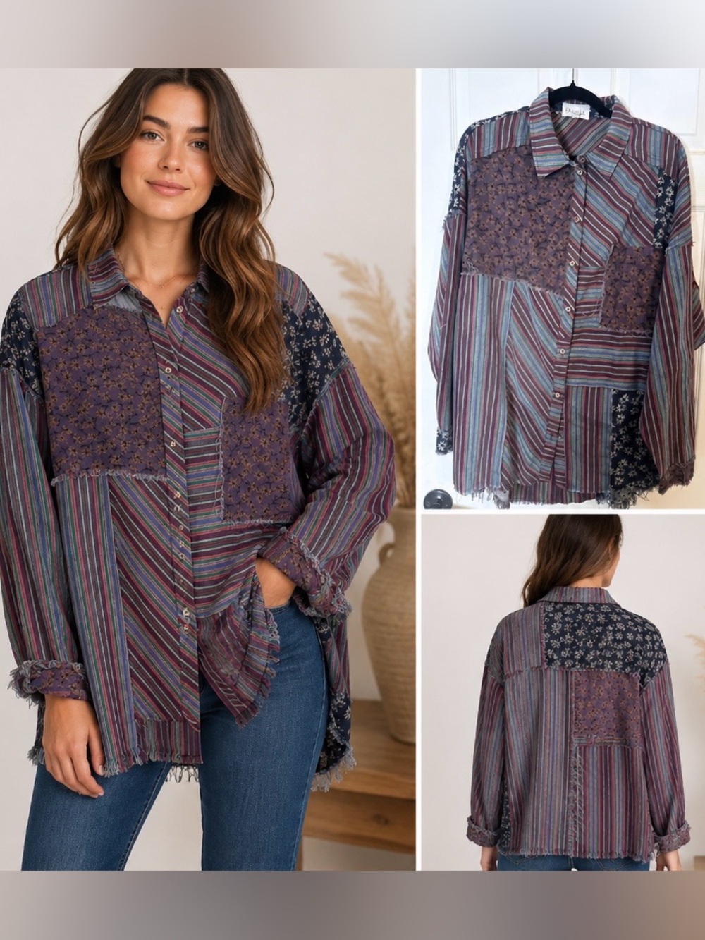 Oli & Hali Patchwork Button Down Shirt M Multicolor